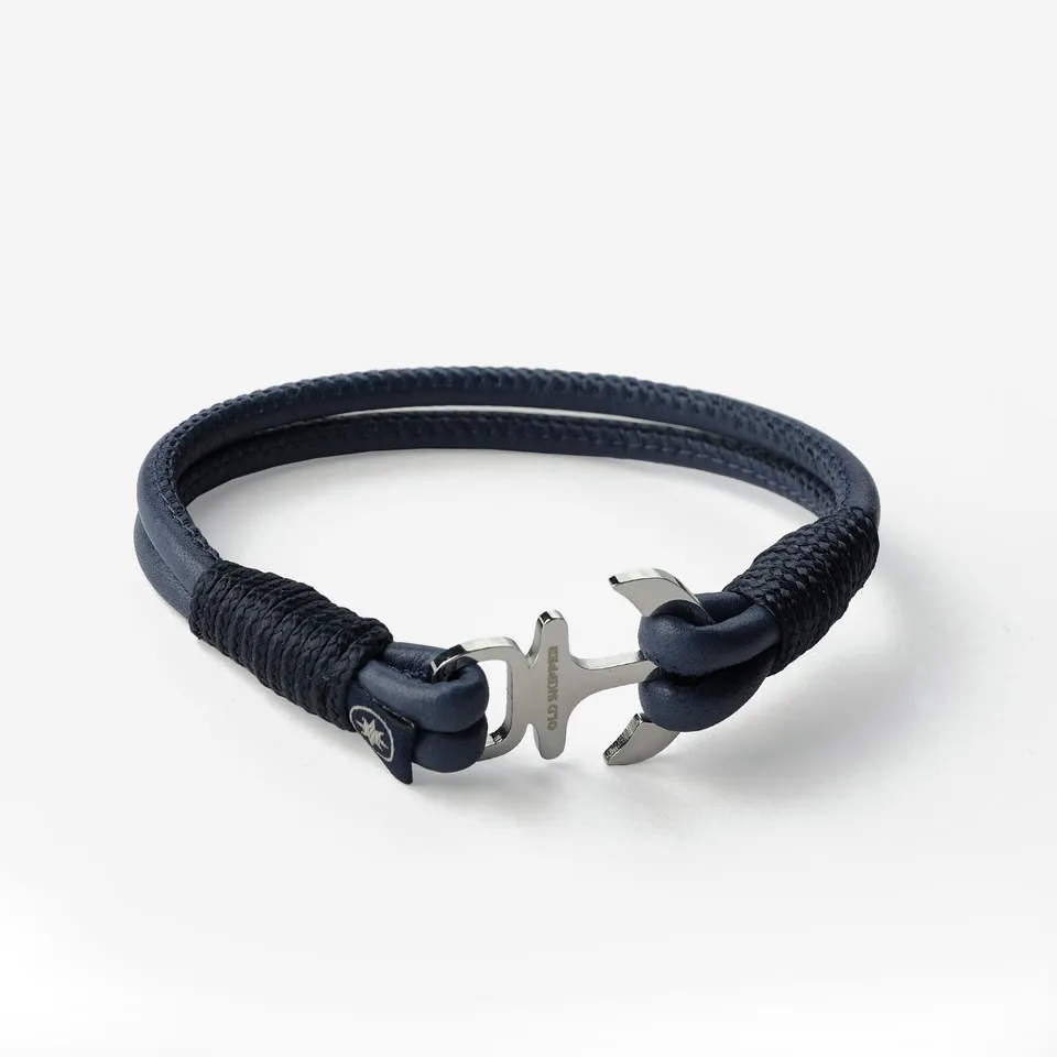 Old Skipper Azure Tide brățară piele bleumarin ancoră