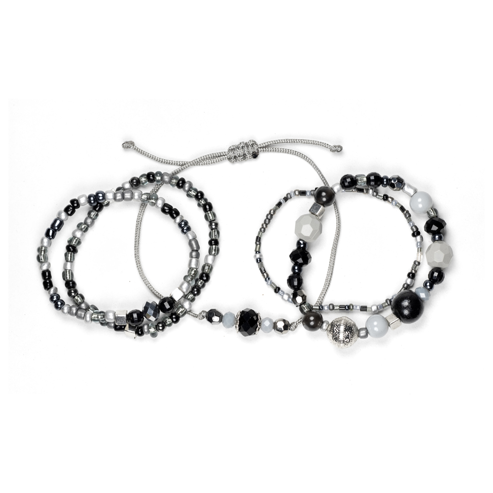 CrisFeather Grey Stain set 5 brățări negru-argintiu-gri