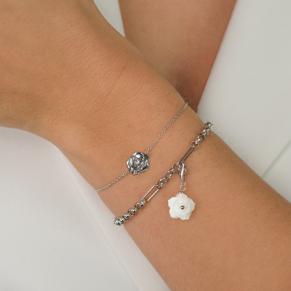 Engelsrufer charm argint trandafir sidef alb
