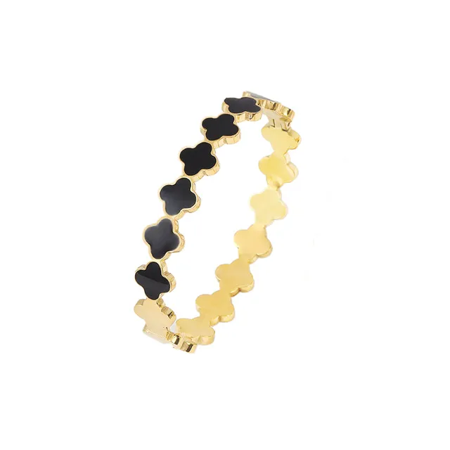 Rafini Lucky Clover bratara neagra aur 18K noroc