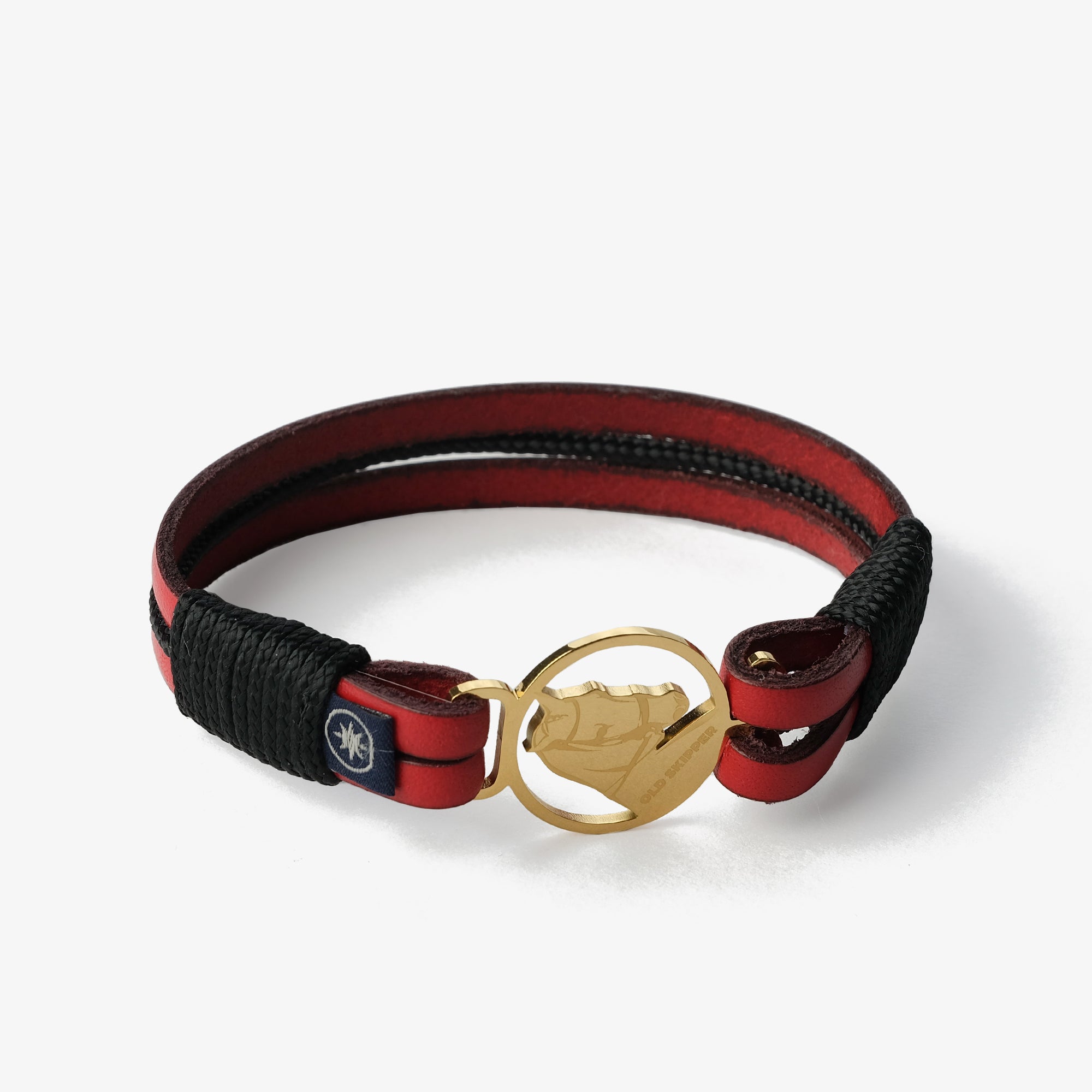 Old Skipper Scarlet Golden bratara piele rosu-negru cal auriu