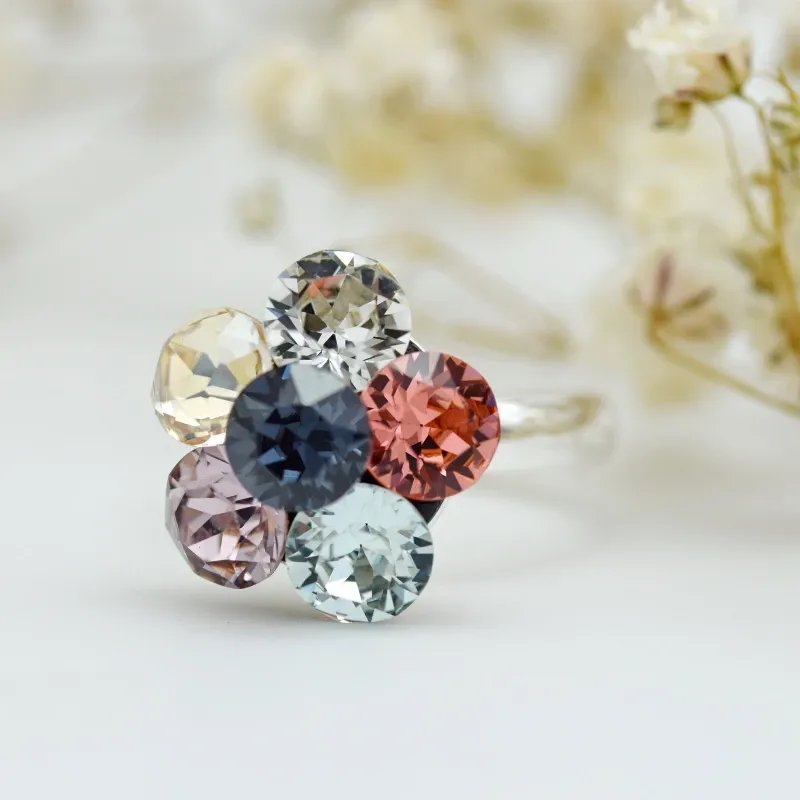 Margeluta.dincristal Chaton Flower inel reglabil argint 925