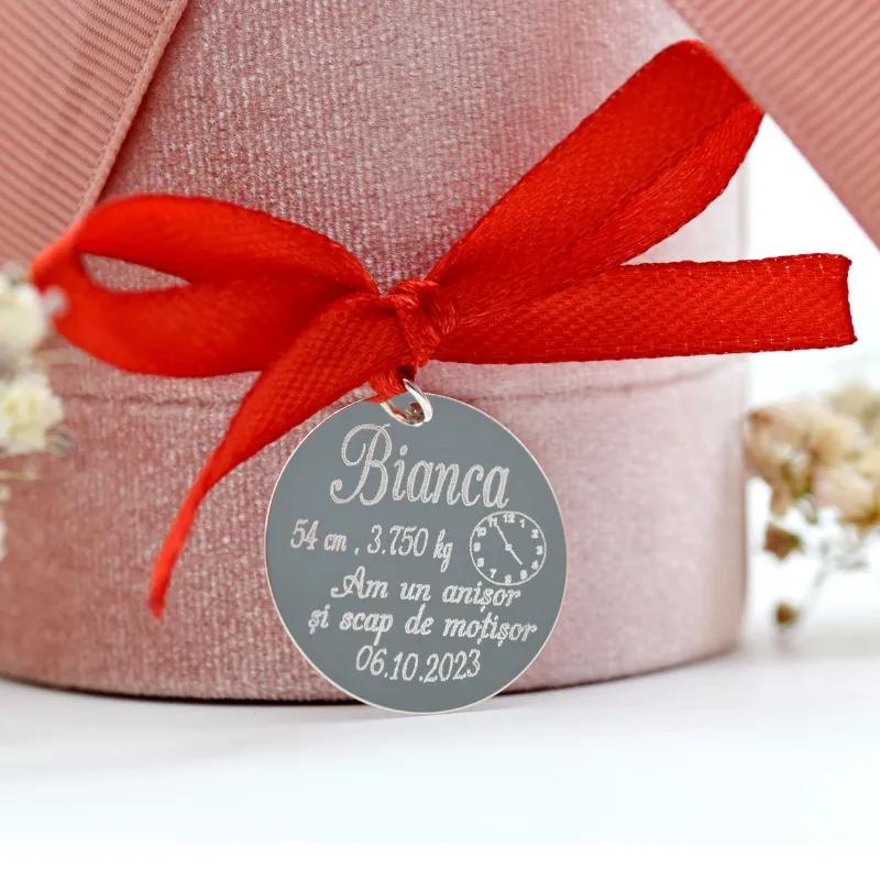 Margeluta.dincristal Anisor banut personalizat mot botez argint 22mm