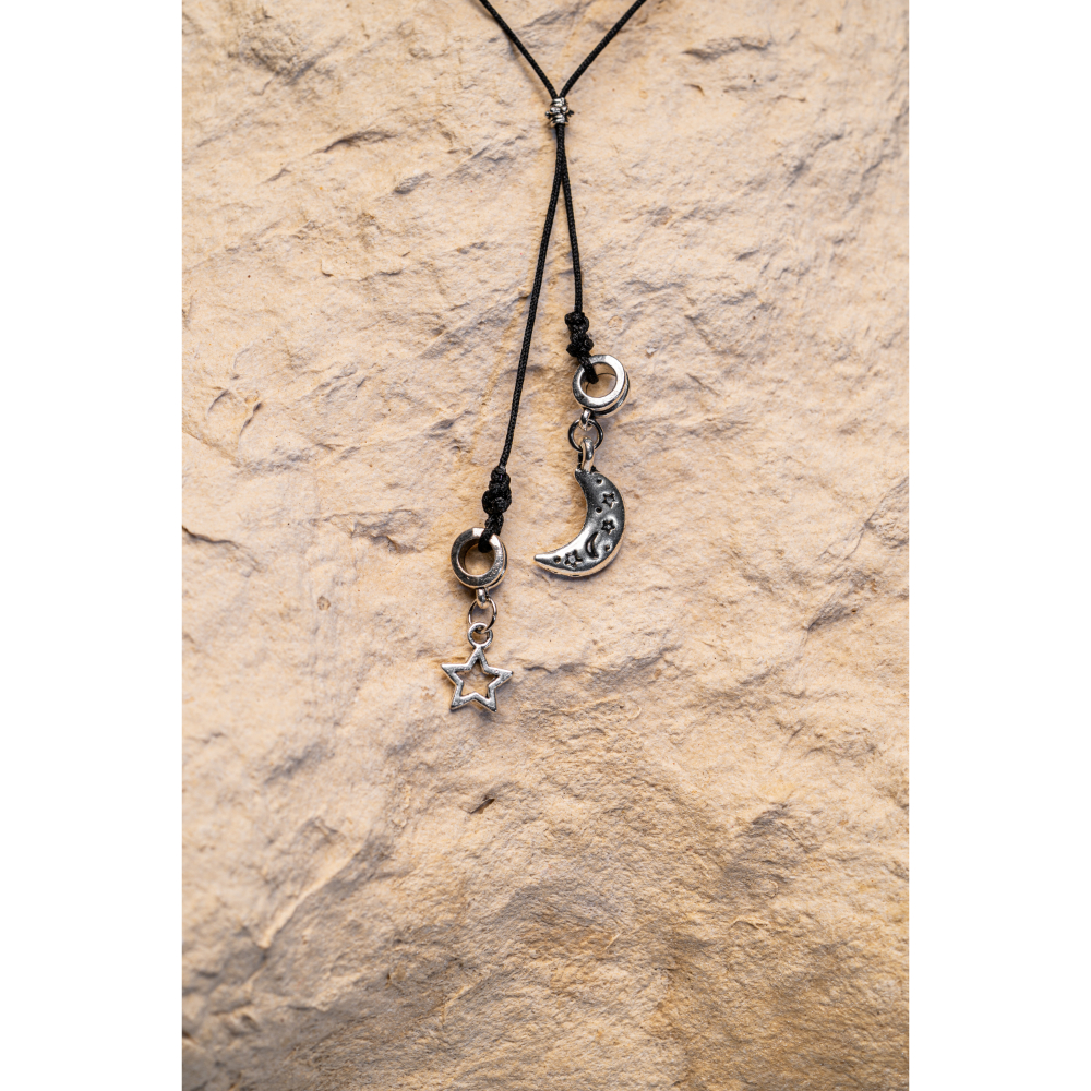 CrisFeather MoonStar choker negru cu stea și semilună