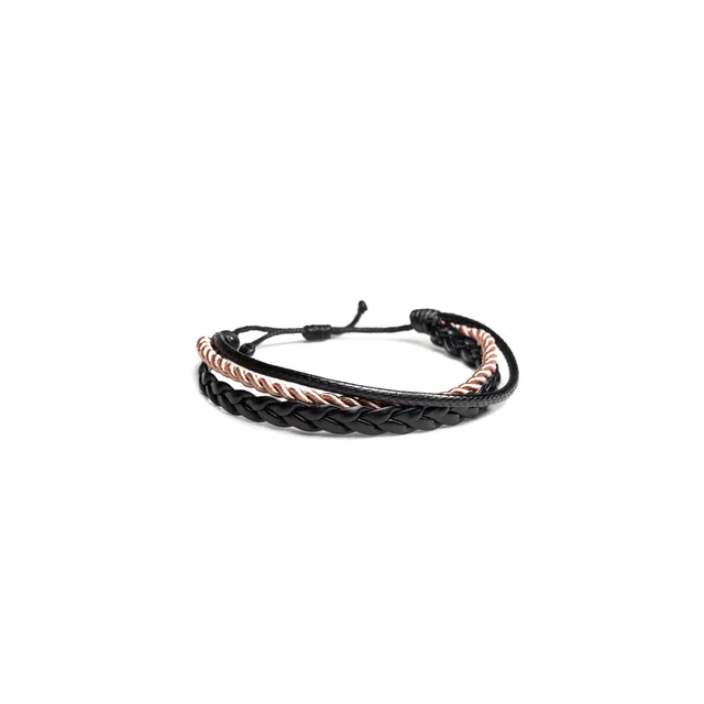 CrisFeather BulbSkin brățară piele negru-bej reglabilă