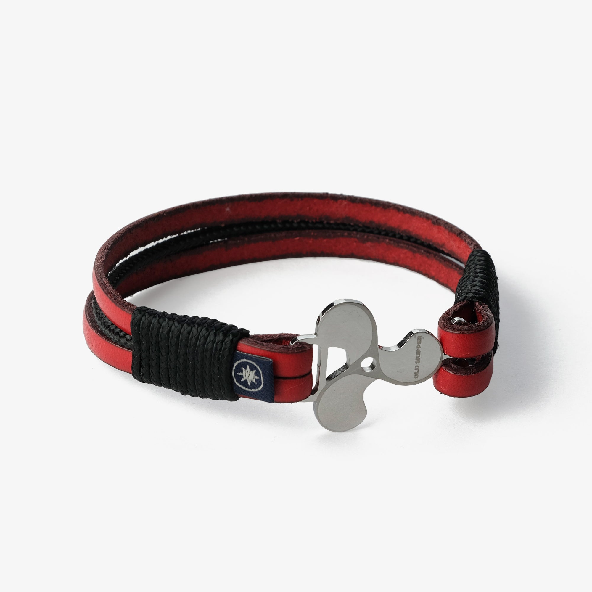 Old Skipper Scarlet brățară piele stea nordului roșu-negru