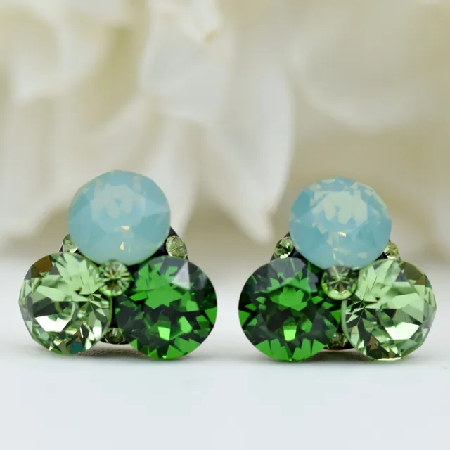 Margeluta.dincristal Trio Chaton cercei argint 925 verzi 13 mm