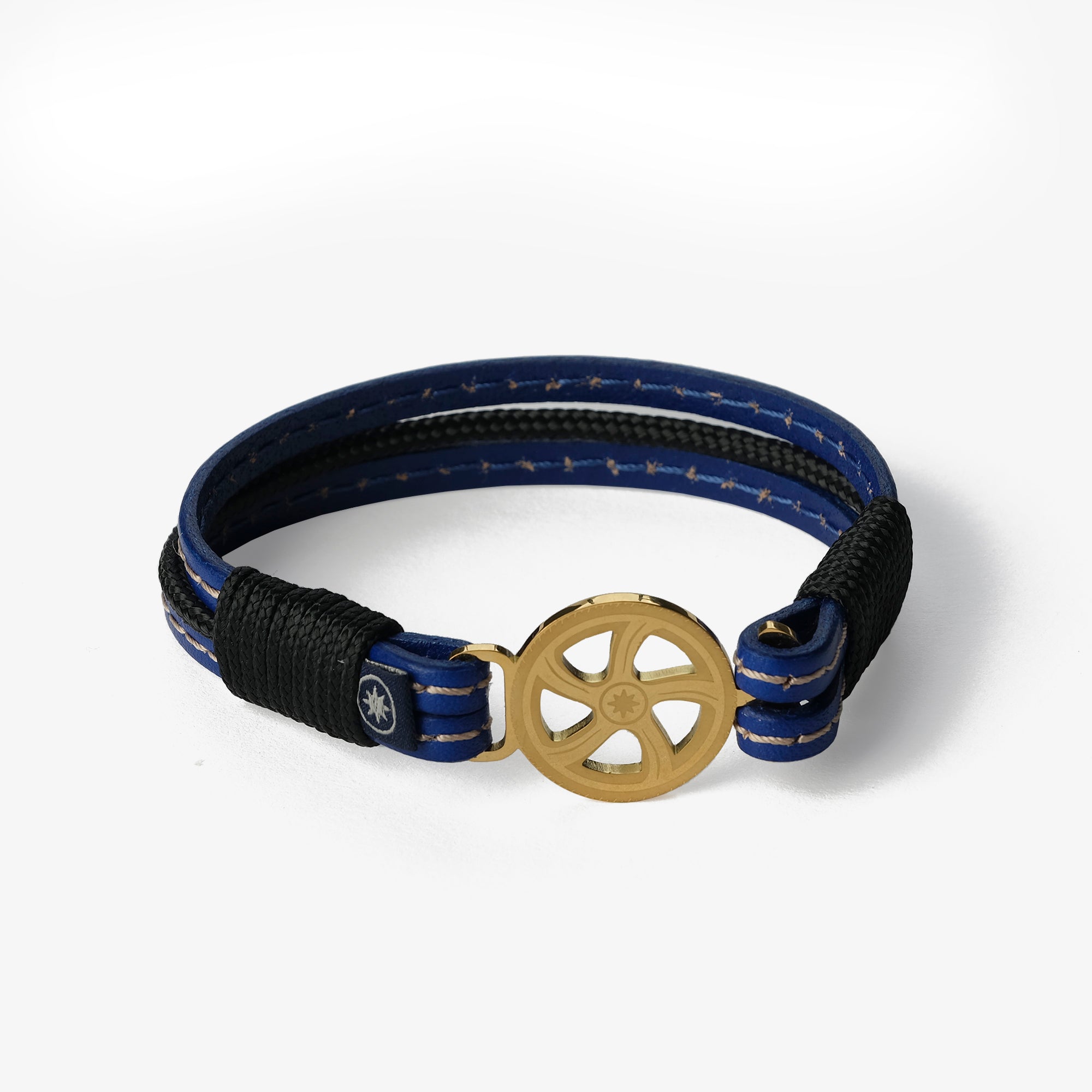 Old Skipper Azure Berry Wheel bratara piele albastra cusuta