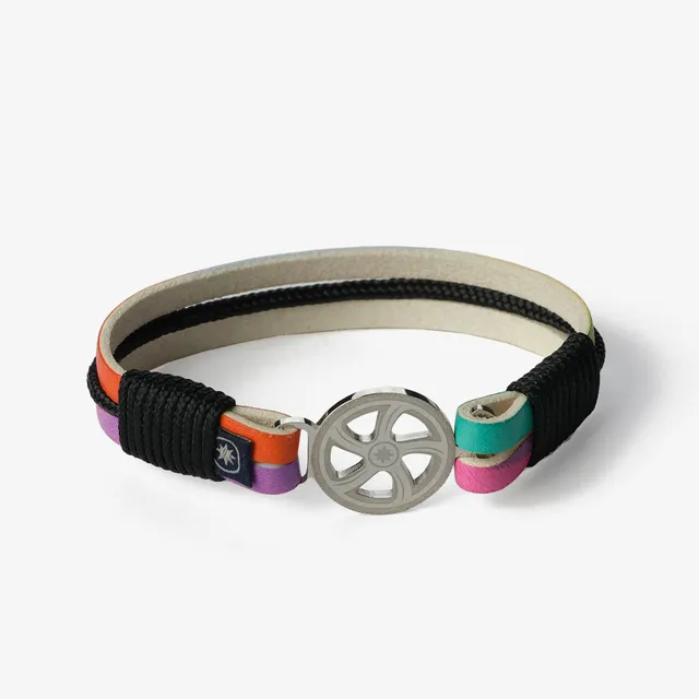 Old Skipper Pride brățară din piele Wheel multicolor-negru