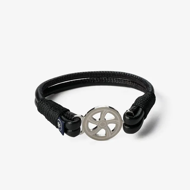 Old Skipper Nappa Black Metallic Wheel bratara piele negru