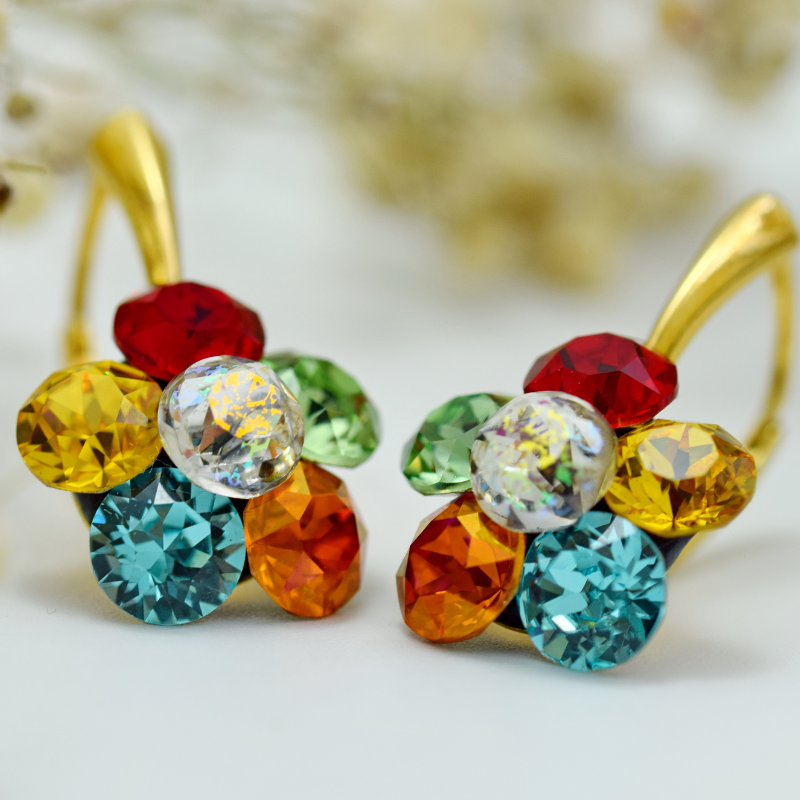 Margeluta.dincristal Chaton Flower cercei Swarovski argint aurit
