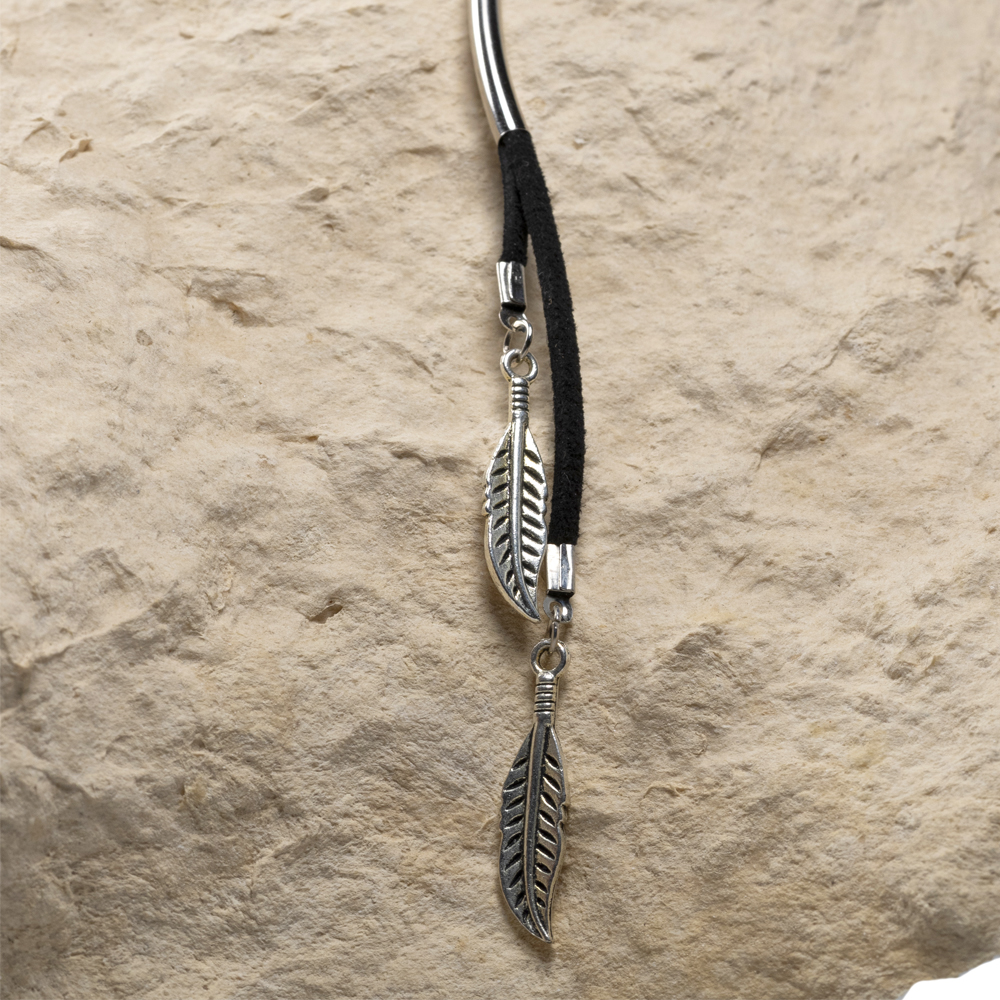 CrisFeather Feathers choker negru pene piele ecologică