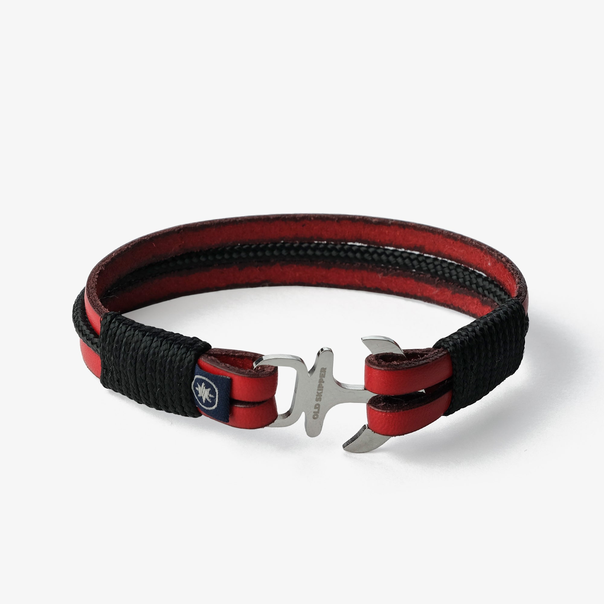 Old Skipper Scarlet bratara piele ancora rosu-negru