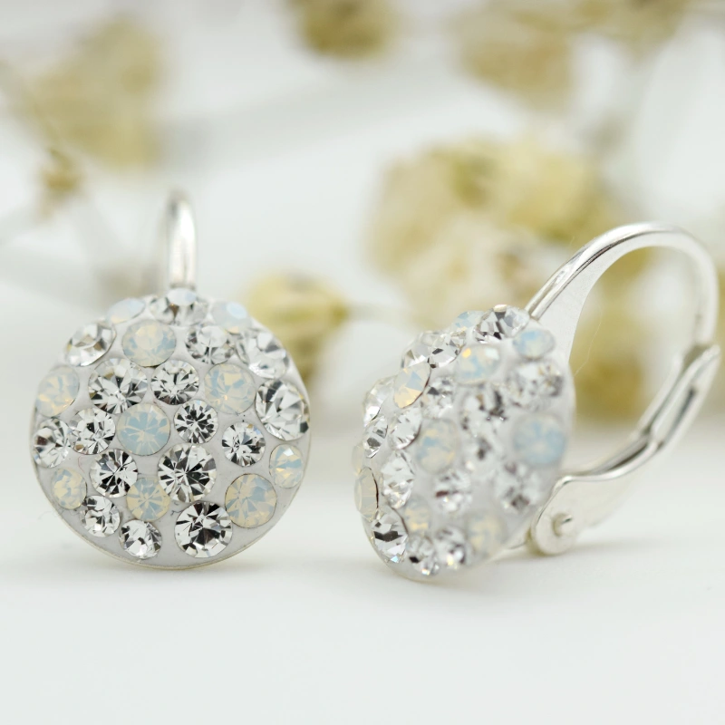 Margeluta.dincristal Chaton Ball Crystal White Opal cercei argint