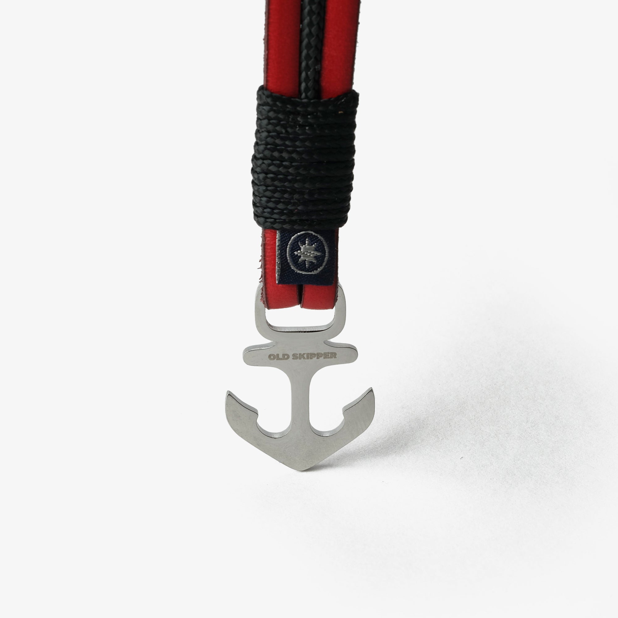 Old Skipper Scarlet bratara piele ancora rosu-negru