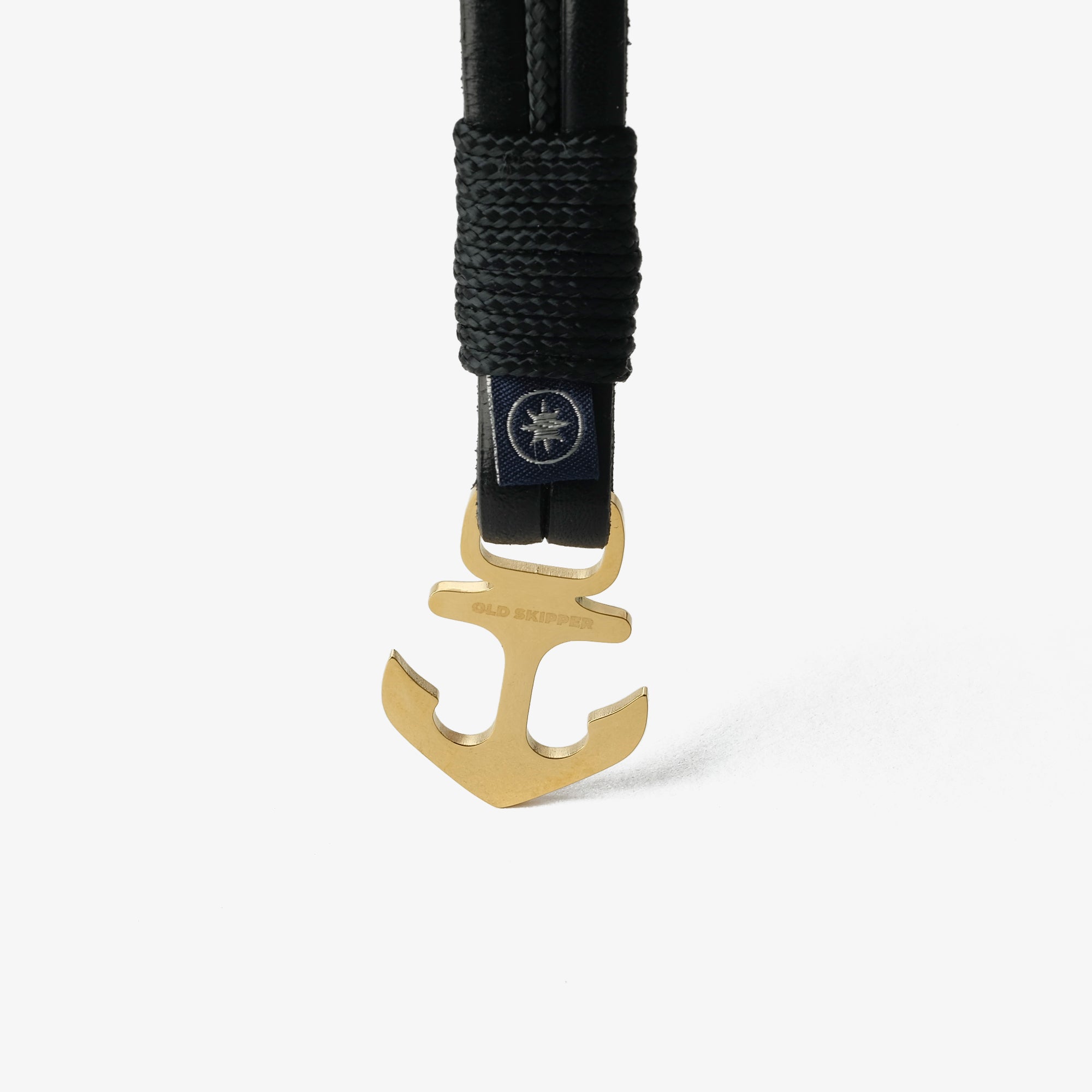 Old Skipper Jack Tar Golden Anchor bratara piele neagra aurie