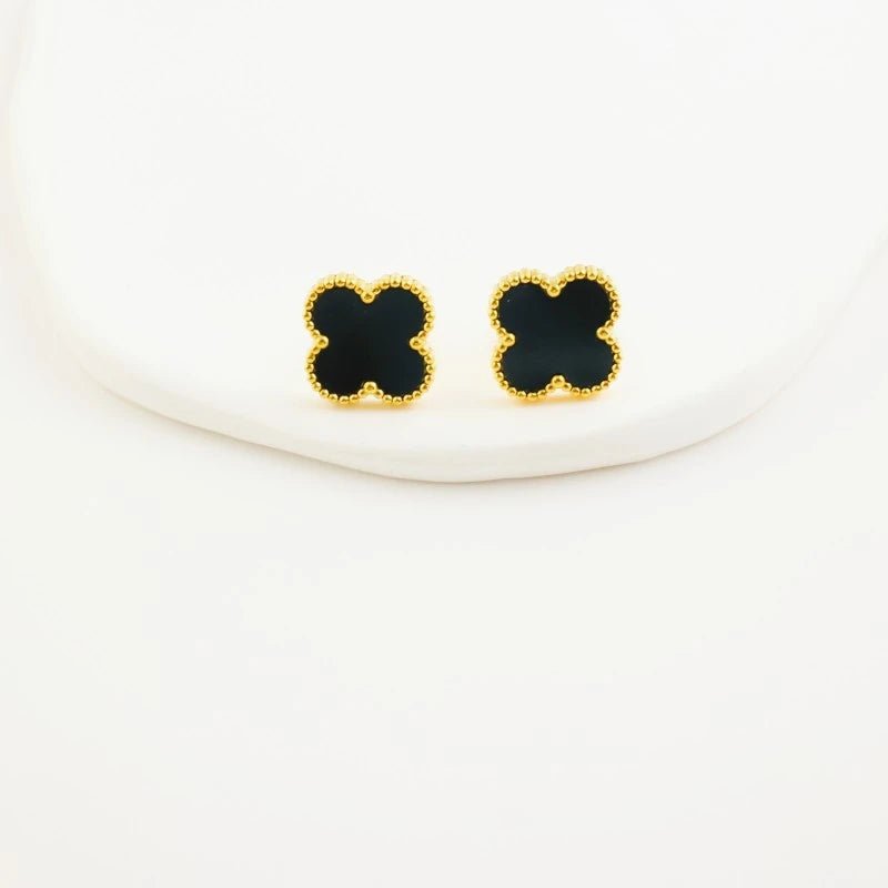 Rafini Flowers cercei negri placati aur 18K