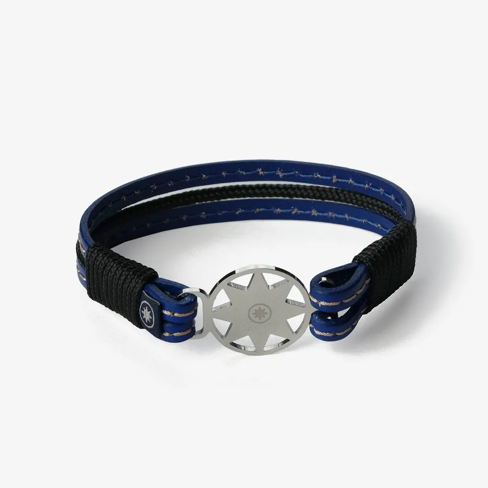 Old Skipper Azure Waters brățară piele stea nordului albastru