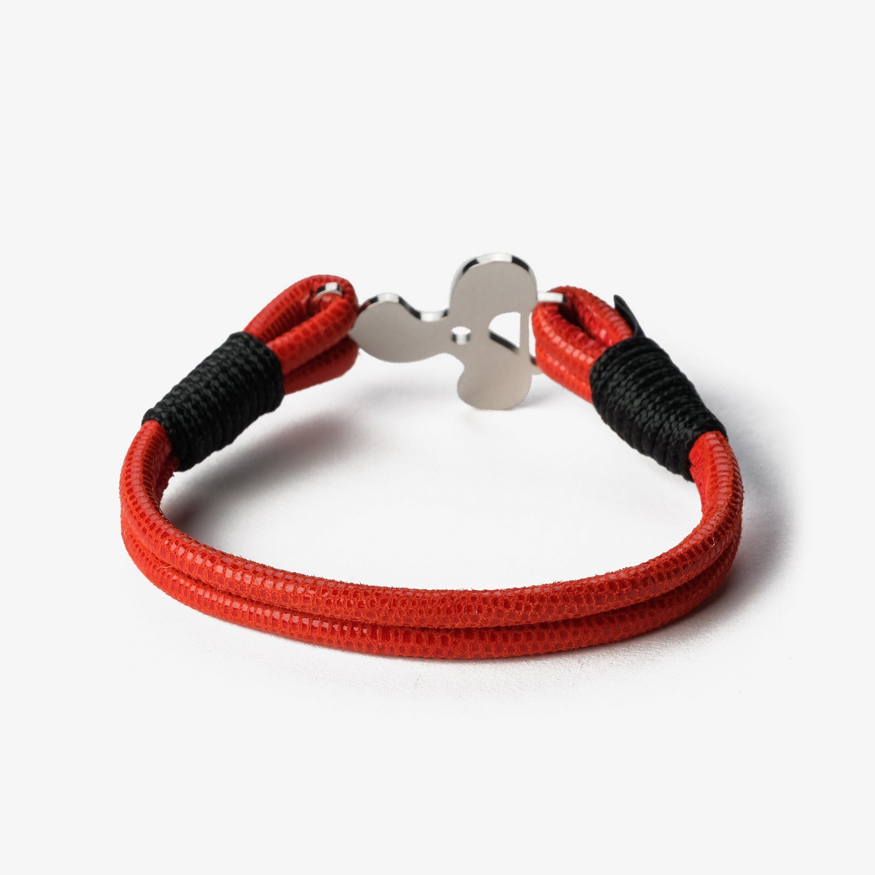Old Skipper Lizzard Nappa bratara piele rosie ancora