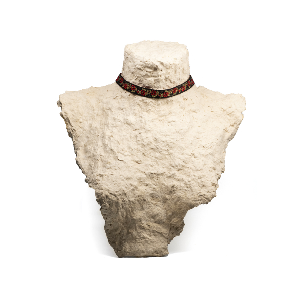 CrisFeather Cherry Chicha choker textil negru cu roșu