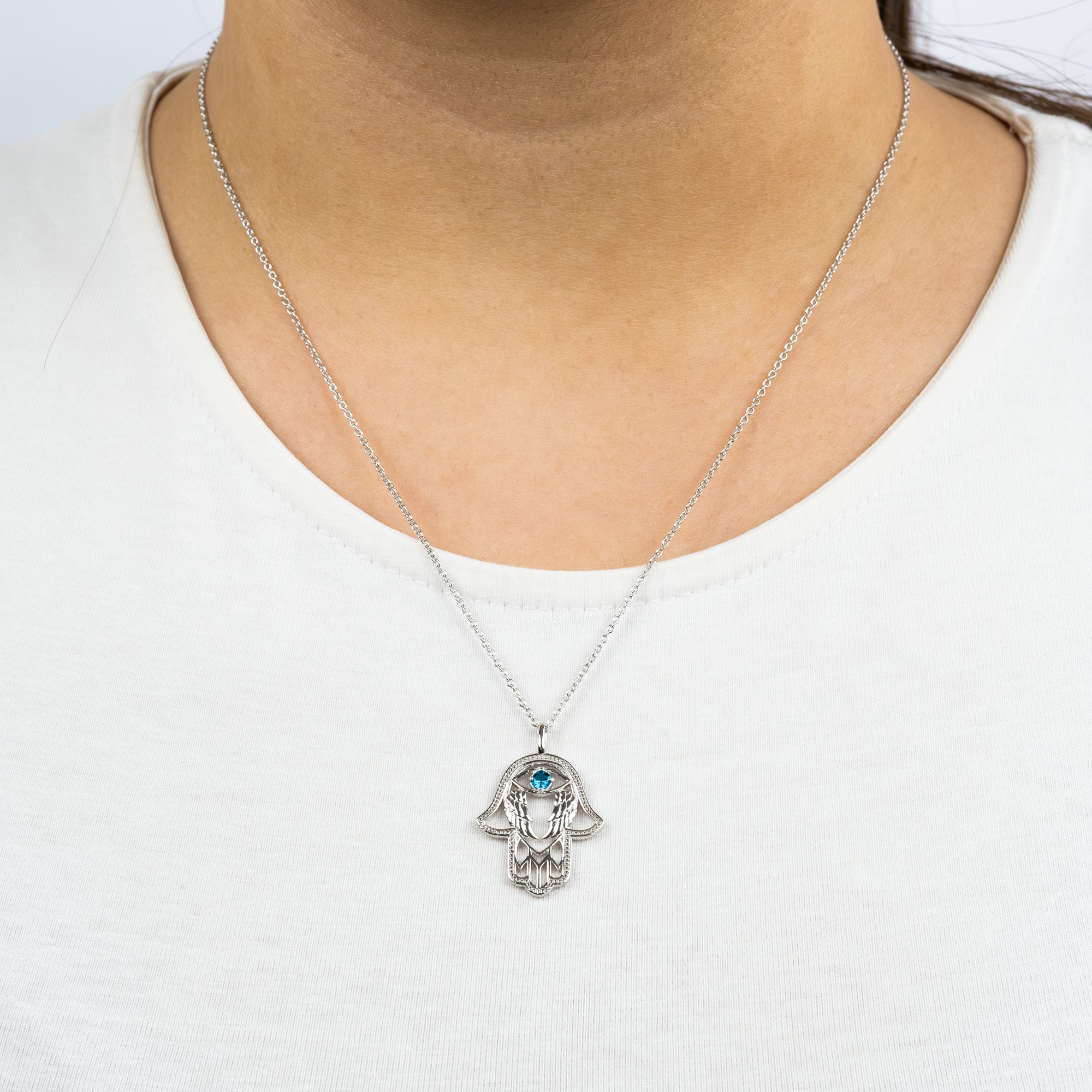 Engelsrufer Fatima colier argint 925 mâna zirconia albastru