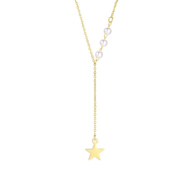 Rafini Pearl Star lanțișor perle placat aur 18K