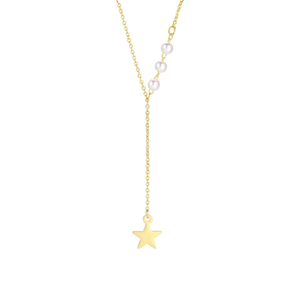 Rafini Pearl Star lanțișor perle placat aur 18K