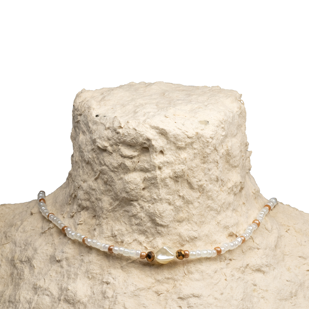 CrisFeather Snow Drops choker margele alb perlat