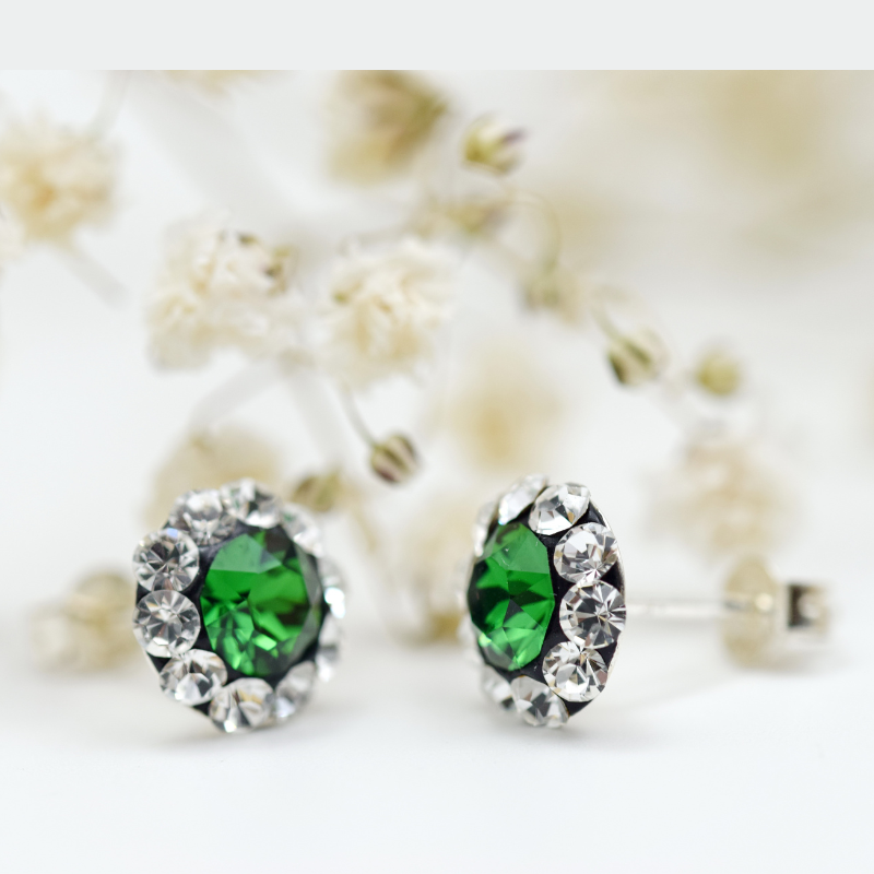 Margeluta.dincristal Chaton Ball cercei argint 925 verde fern