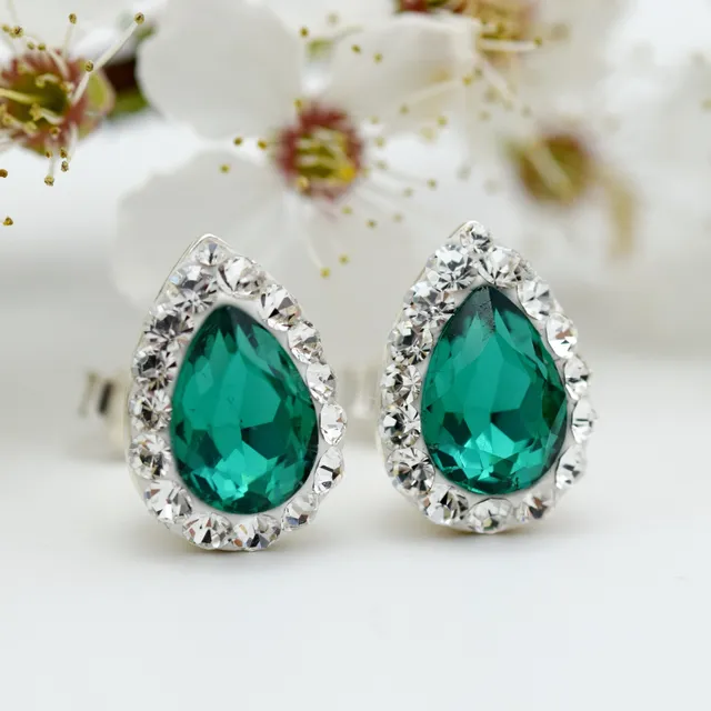 Margeluta.dincristal Picatura Crystal Emerald cercei cu surub argint 925