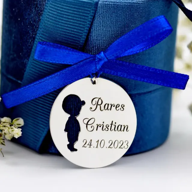 Margeluta Băiețel bănuț argint moț botez personalizat