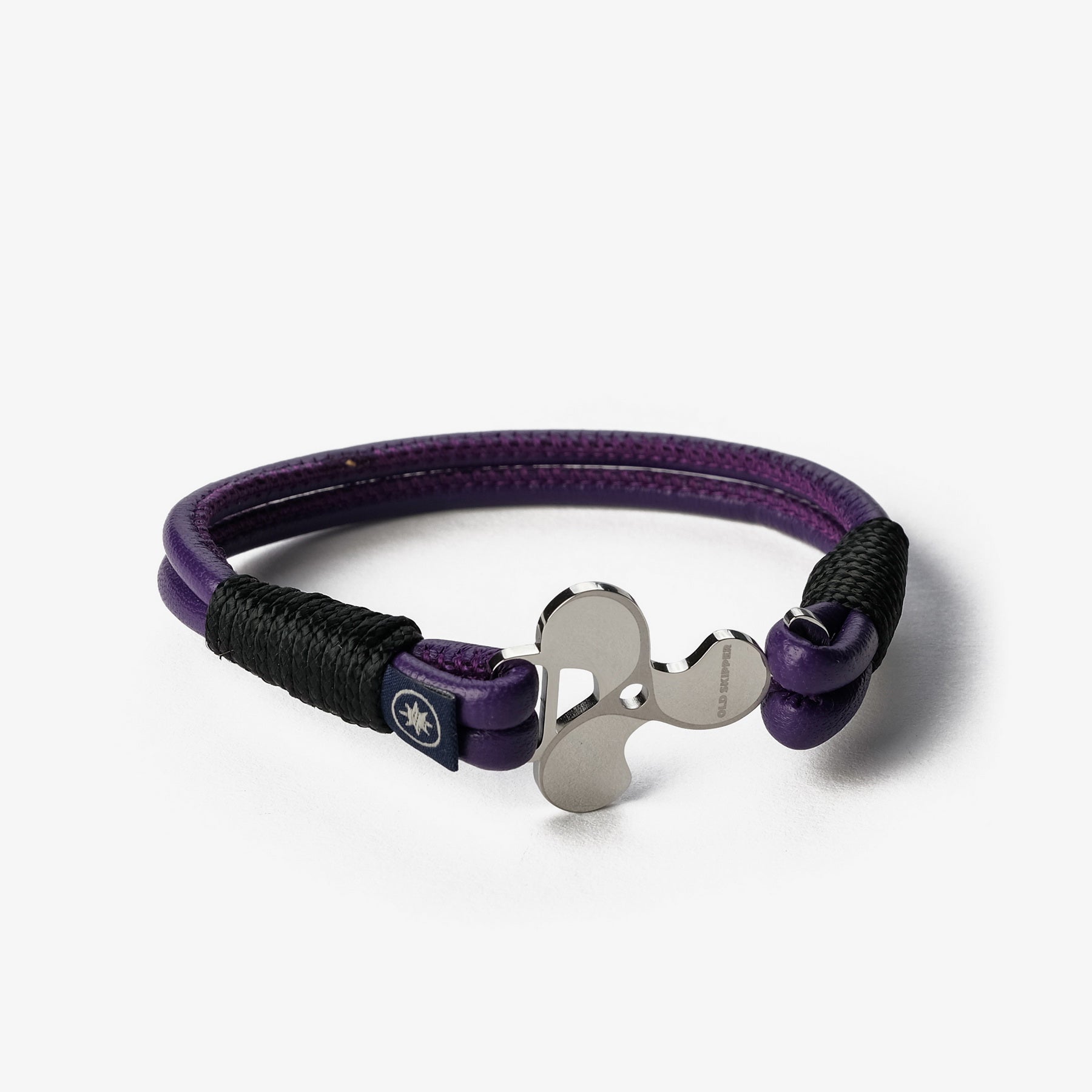 Old Skipper Royal Amethyst brățară piele mov ancoră argint