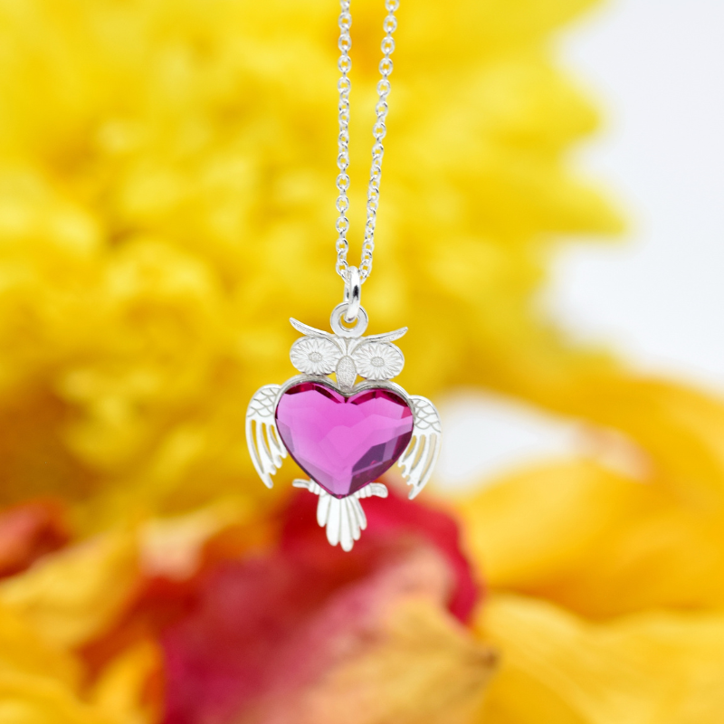 Margeluta.dincristal Owl lantisior bufnita argint 925 cu cristal