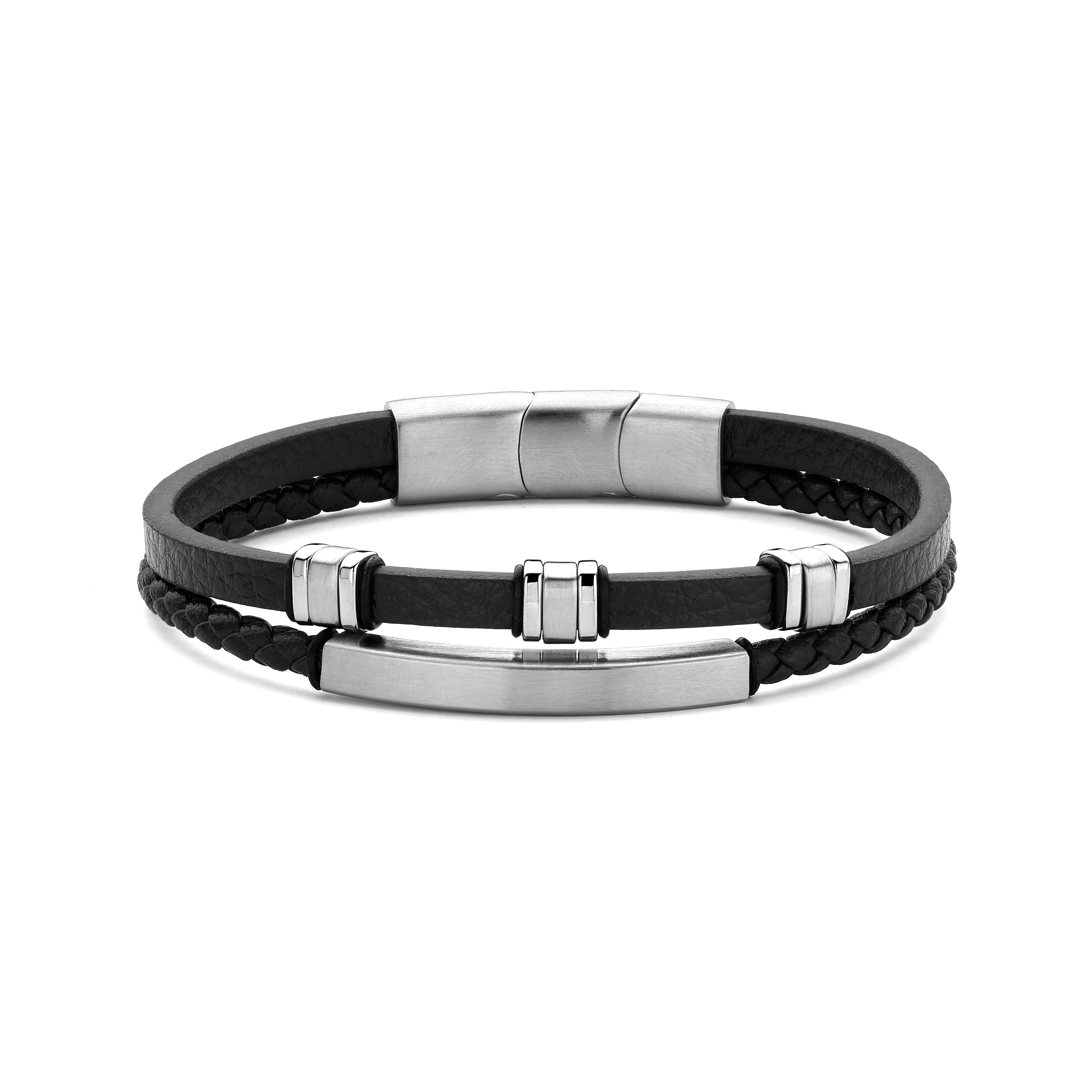 Frank 1967 Double Leather Steel Clasp brățară neagră