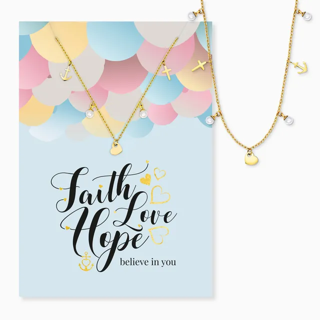 Engelsrufer MySteel Faith Love Hope colier otel auriu
