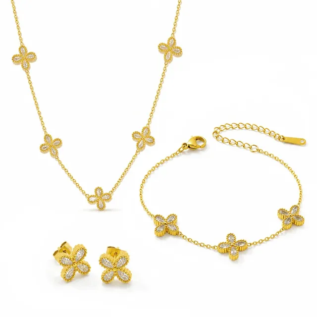 Rafini Petalia Gold set bratara + colier auriu petale