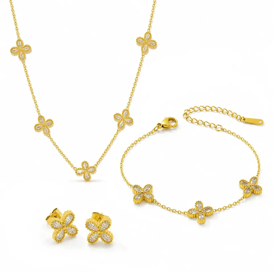 Rafini Petalia Gold set bratara + colier auriu petale