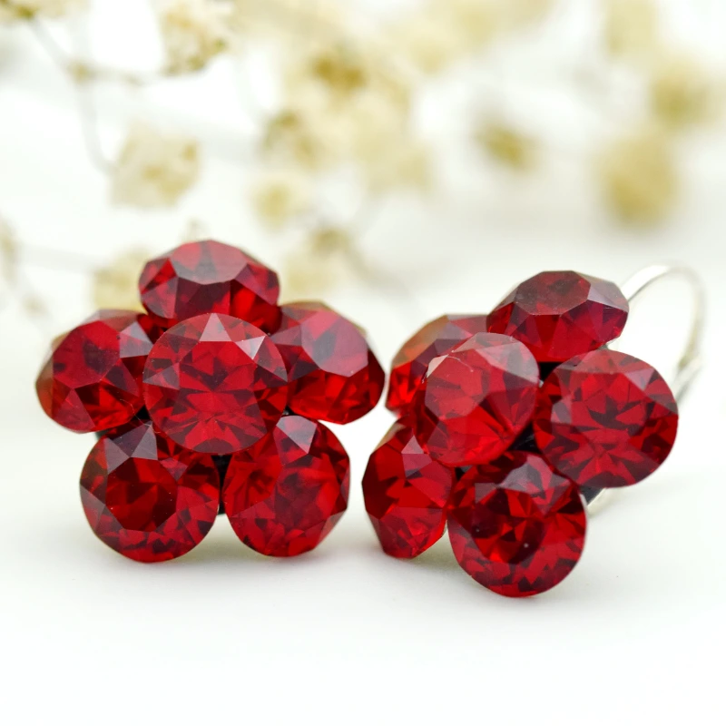 Margeluta.dincristal Red Flower set cercei mama-fiica argint 925