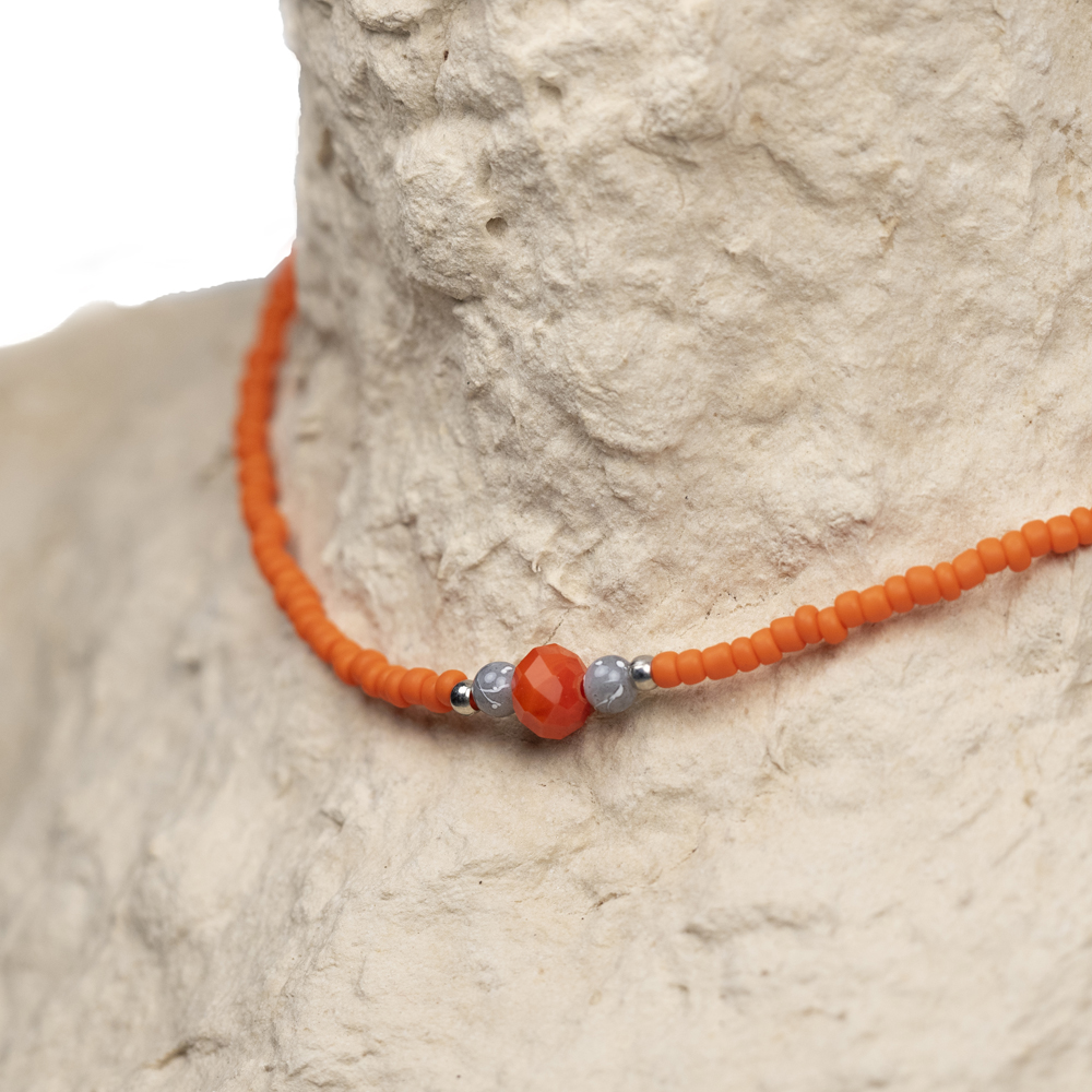 CrisFeather Sely choker margele portocaliu-gri