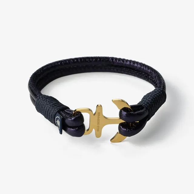 Old Skipper Midnight Blue brățară nappa ancoră aurie