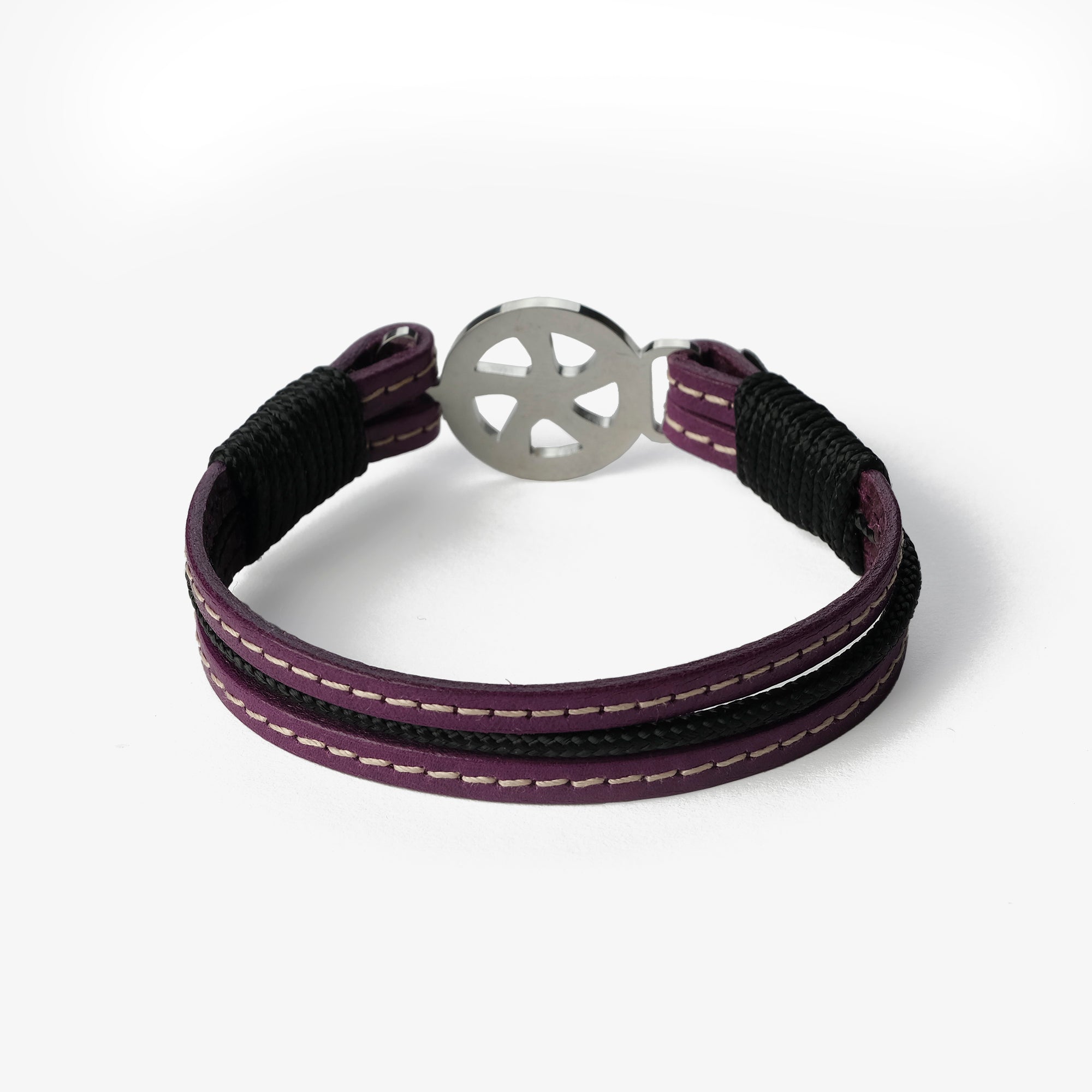 Old Skipper Plum Dream Wheel bratara piele cusută mov-negru
