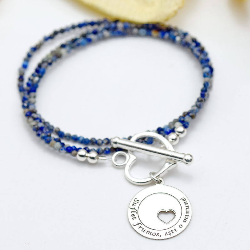 Margeluta.dincristal Lapis Lazuli colier argint 925 bănuț 40 cm
