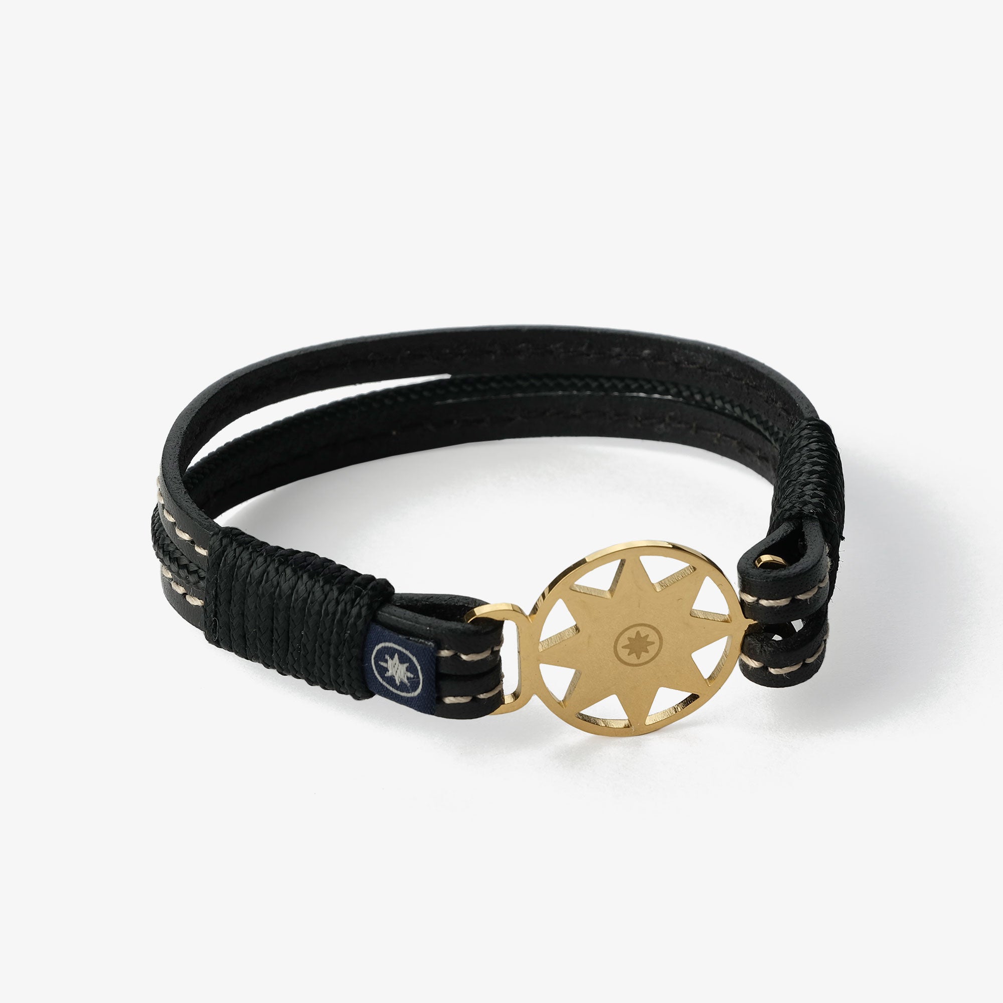 Old Skipper Midnight Elegance brățară piele neagră cusută aurie