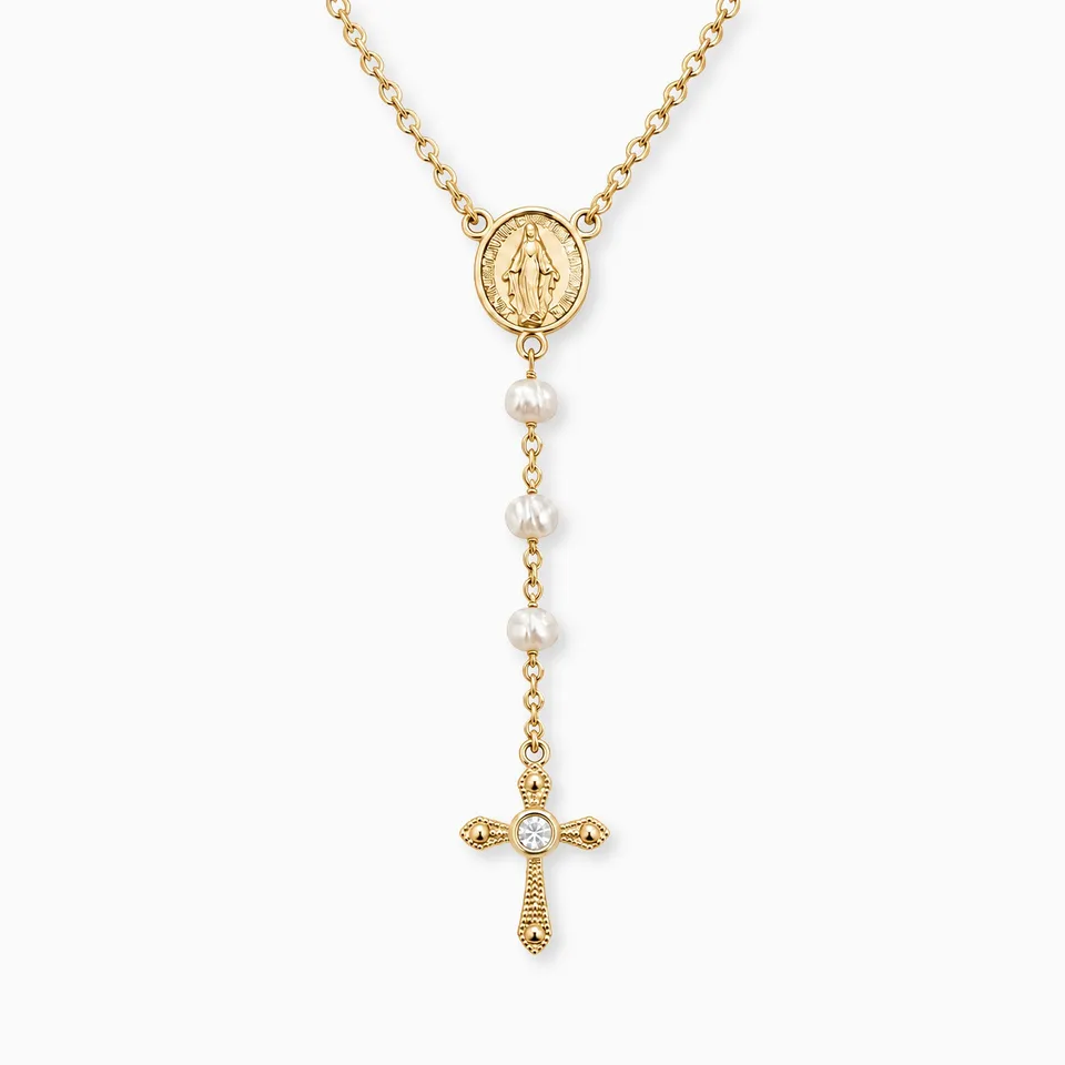 Engelsrufer Rosary colier perle de apă dulce placat aur 42-50 cm