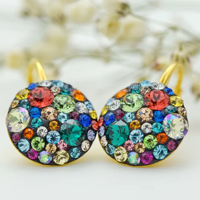 Margeluta.dincristal Chaton Ball Multicolor cercei aurit 12 mm