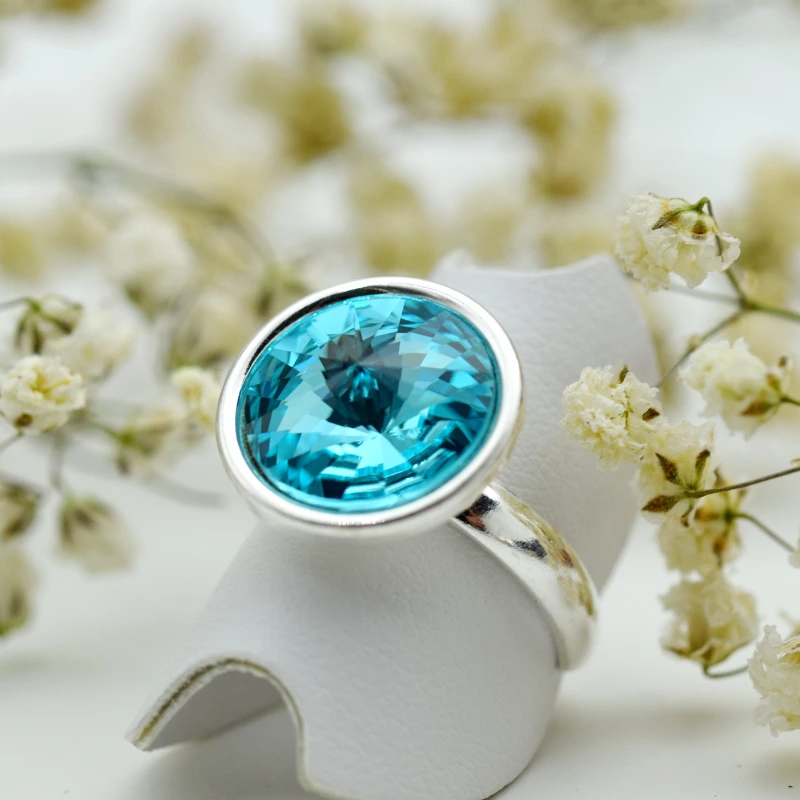 Margeluta.dincristal Rivoli inel reglabil argint 925 peridot