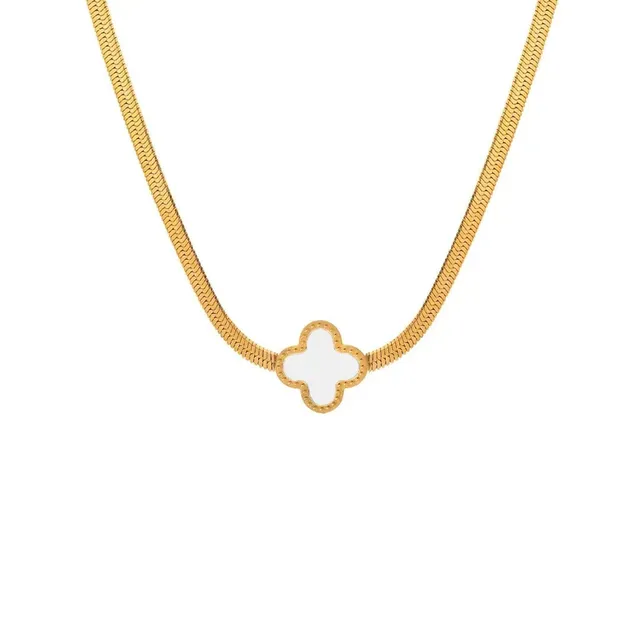 Rafini Royal Clover lantisor alb placat aur 18K