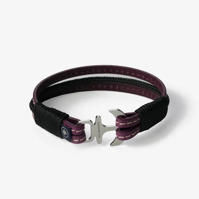 Old Skipper Plum Dream bratara piele mov-negru ancora