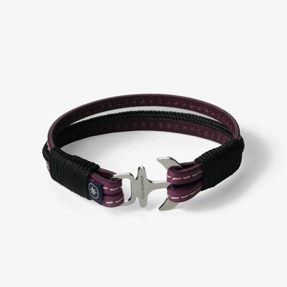 Old Skipper Plum Dream bratara piele mov-negru ancora