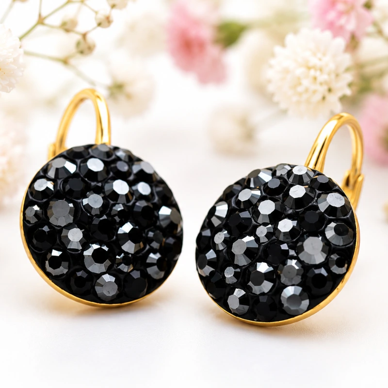 Margeluta.dincristal Chaton Ball cercei leverback negru auriu